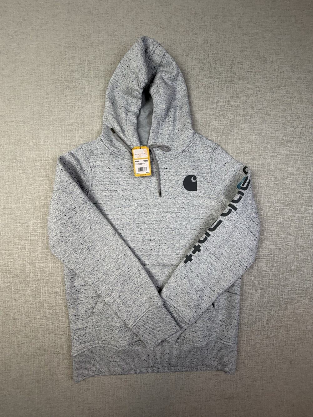 Carhartt Women’s XS Relaxed Fit Logo Sleeve Gray Speckled Hoodie NWT